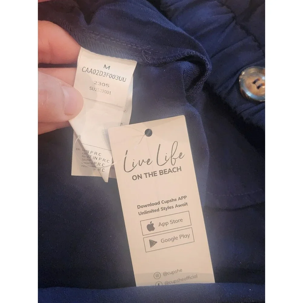 NWT - Cupshe Womens Navy Blue Wide Leg Pants Beach Casual Pull On Lightweight- M - Picture 4 of 7